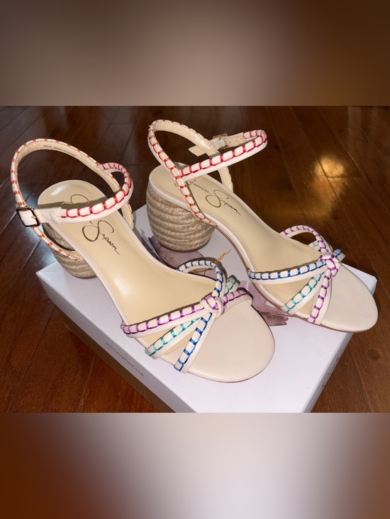 Jessica Simpson Shoes - Jessica Simpson Keisha Sandal Size 9 NWT Cream Multicolor Strap Block Heel
